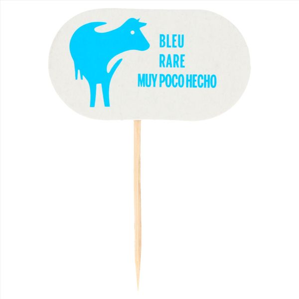 100 steak markers "bleu" – 8 cm en bois blanc