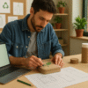 Un designer travaille sur un prototype écologique utilisant des matériaux durables.