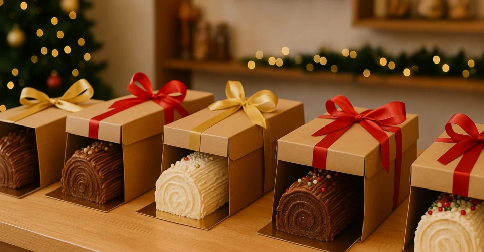 Bûches de Noël artisanales dans des emballages écologiques